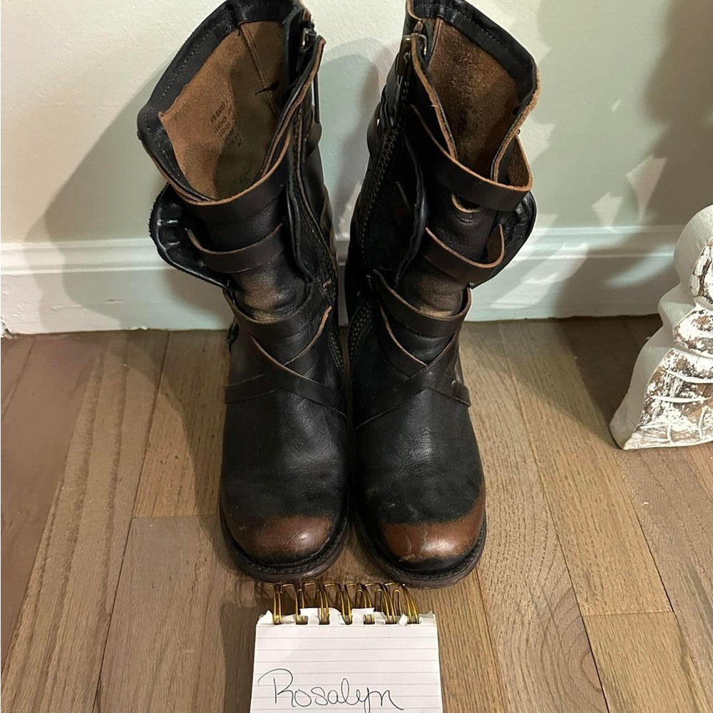 Freebird Baker leather boots black size 8 shoes booties block heel